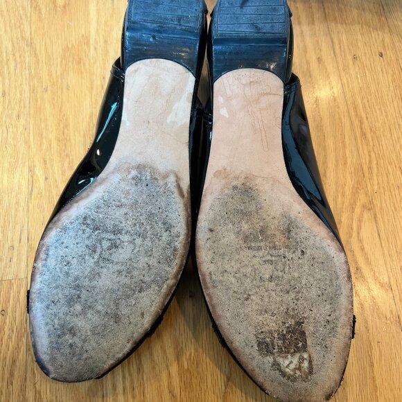 Stuart Weitzman 'Chitchat' Peep Toe Black Patent Leather Ballet Flats ~Size 11~ - Picture 8 of 10